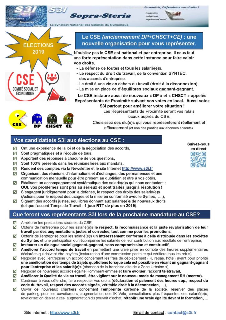 Professions de foi I2S ETAM et CADRES S3i Le Syndicat